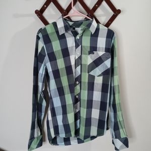 RVCA Blue & Green Plaid Long Sleeved Shirt